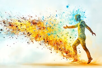 Fototapeta premium 5 dimension, Human Figure Dissolving in Colorful Watercolor Splash