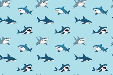Cartoon Swimming shark seamless pattern