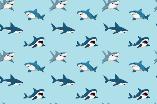 Cartoon Swimming shark seamless pattern