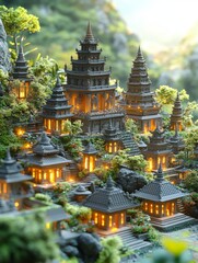 Stunning Miniature Temple Complex with Isometric View in Nature