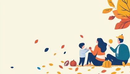 Family Enjoying Autumn Day with Colorful Leaves and Seasonal Decorations in a Warm, Inviting Setting