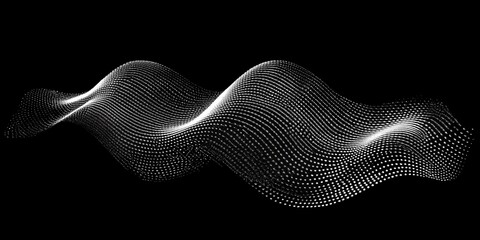 Abstract black and white wave-like pattern made of small dots