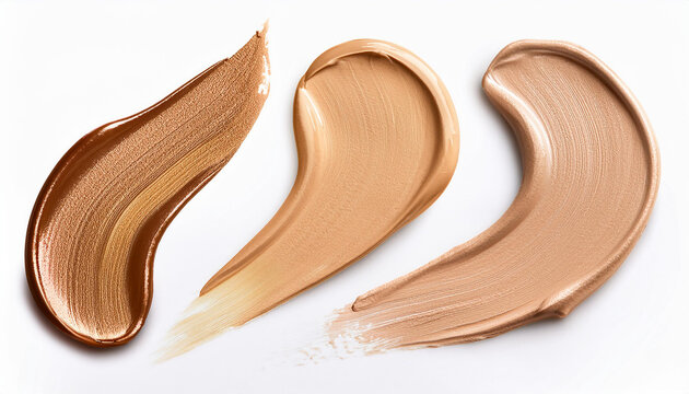 Beige foundation smudge on light background. Make-up smear. Beauty and cosmetics concept.