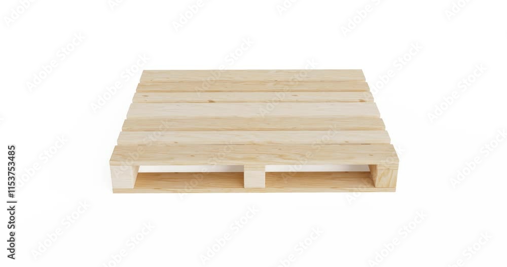 Aufkleber 4k resolution video: euro wooden pallet seamless loop rotating on a white background with alpha mate