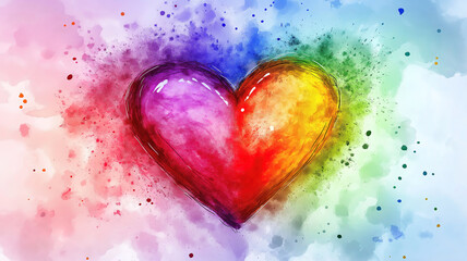 Hand-drawn cute pink heart watercolor design for Valentine's Day, posters, and holiday celebrations