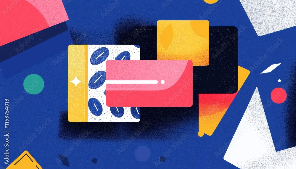 Poster abstract geometric shapes and colorful patterns on a vibrant blue background for creative designs an