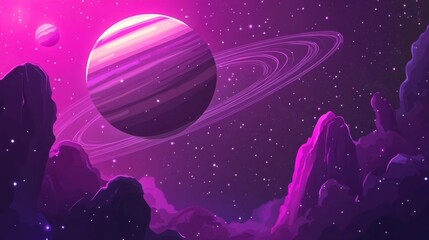 Fototapeta premium Distant Exoplanet with Cosmic Elements in Soft Lighting