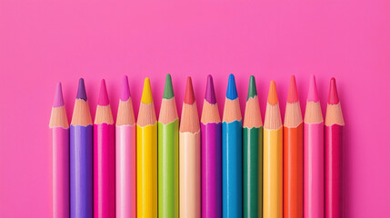 Fototapeta premium Colorful Crayons on Pink Background