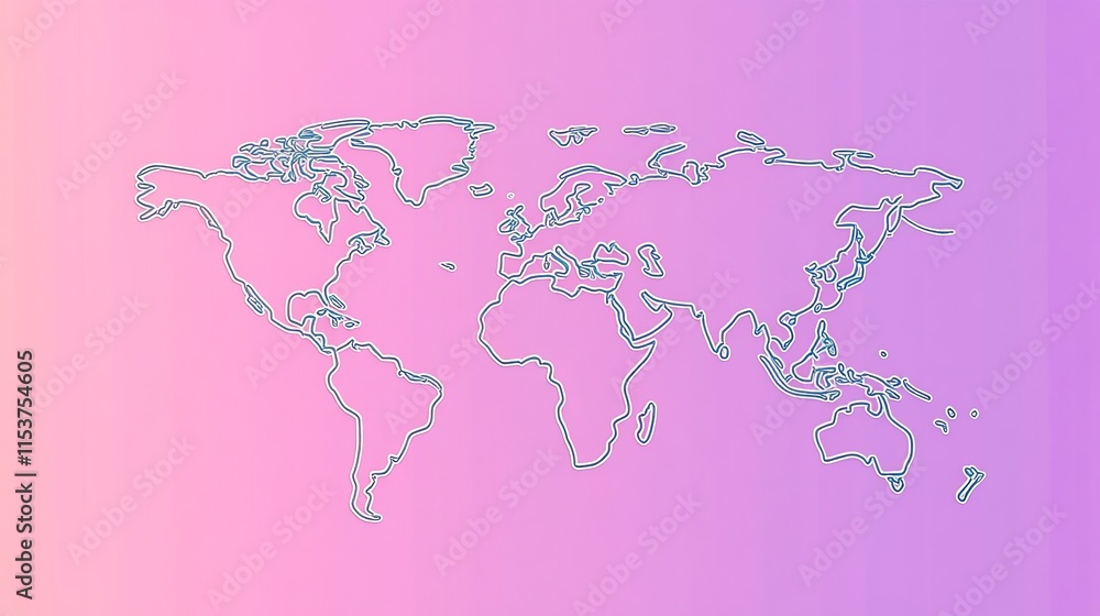 Poster minimalist gradient world map outline design with elegant line drawing style. abstract global geogra