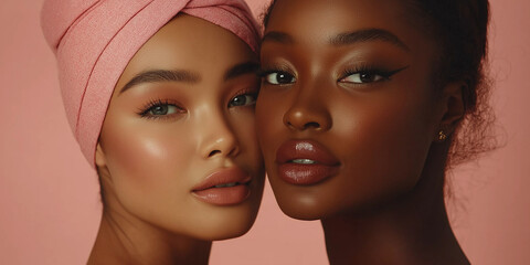 Fototapeta premium Diverse beauty portrait studio setting photography soft lighting close-up celebrating inclusivity in beauty