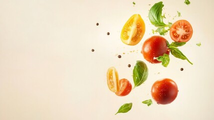 Floating Food Items in Minimalist Space
