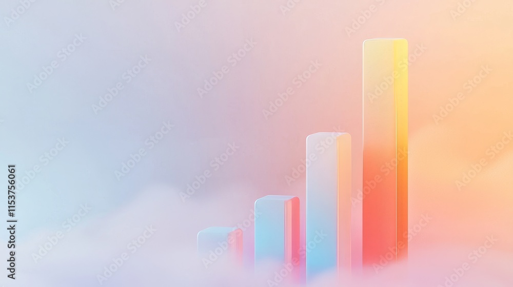 Poster abstract colorful bar graph representing growth and progress in a dreamy environment with soft cloud