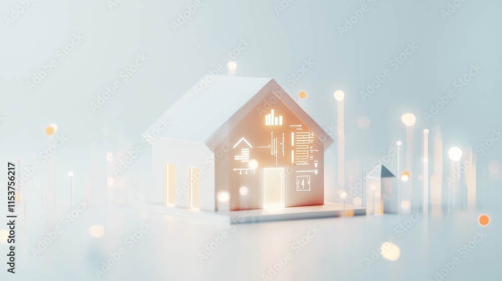 Poster modern abstract representation of smart home technology with data visualization and connected elemen