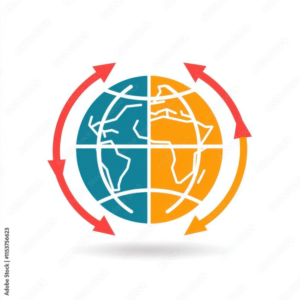 Poster a colorful globe with arrows indicating movement and connectivity, symbolizing globalization and the
