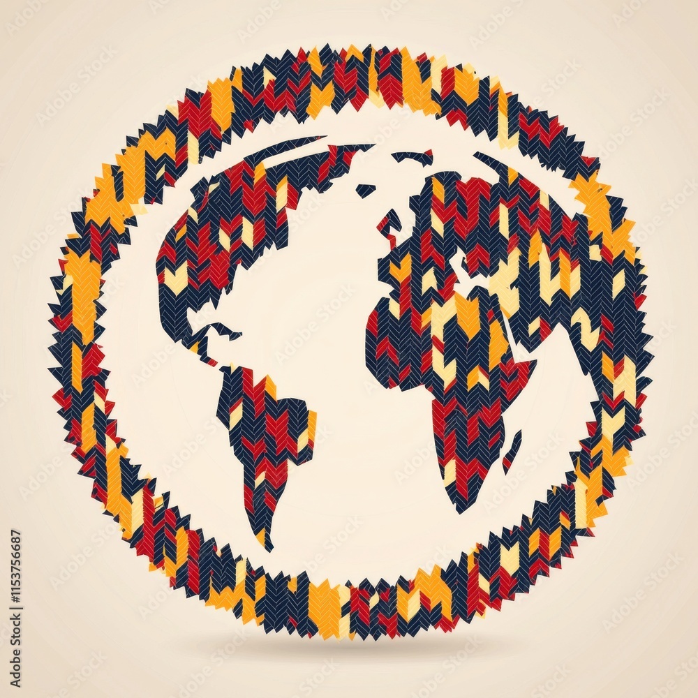 Poster A colorful, abstract depiction of the globe, emphasizing unity and diversity through its vibrant patterns.