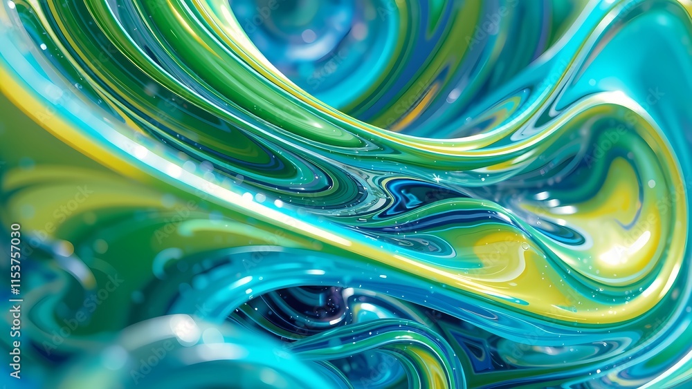 Poster abstract green fractal swirl with water-like texture and flowing vortex pattern
