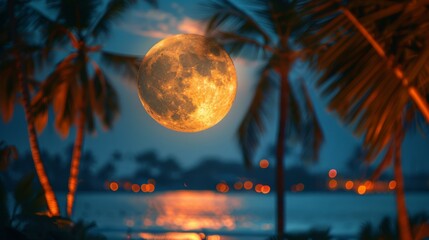 full moon over the palm trees