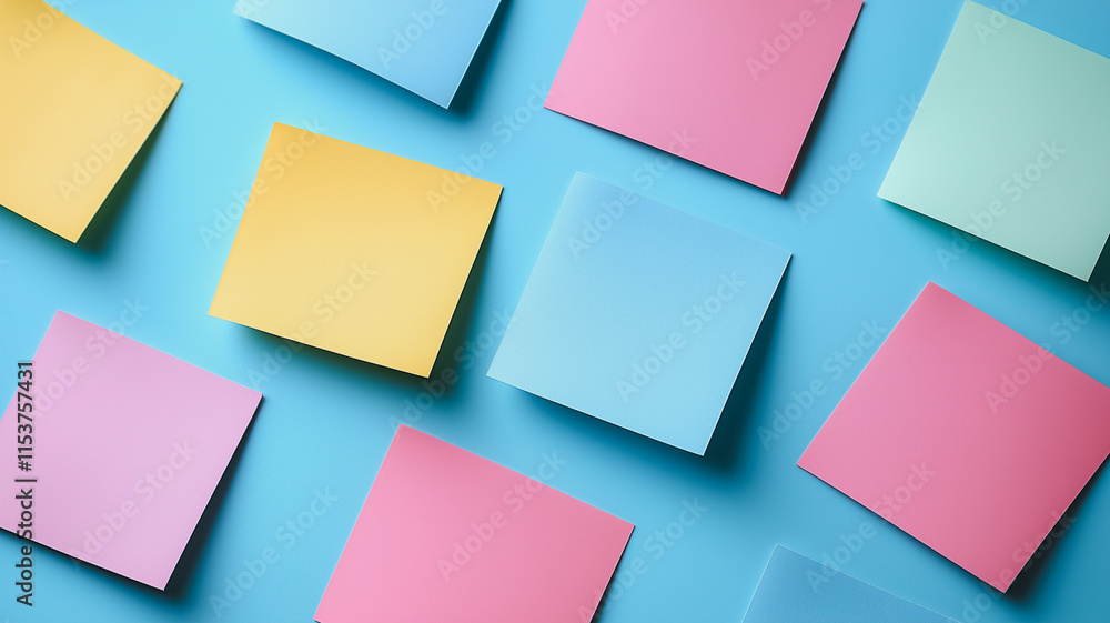 Aufkleber a colorful array of sticky notes are arranged in a grid on a blue background