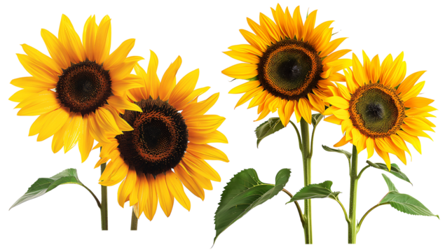 Set of sunflowers on transparent background - Powered by Adobe