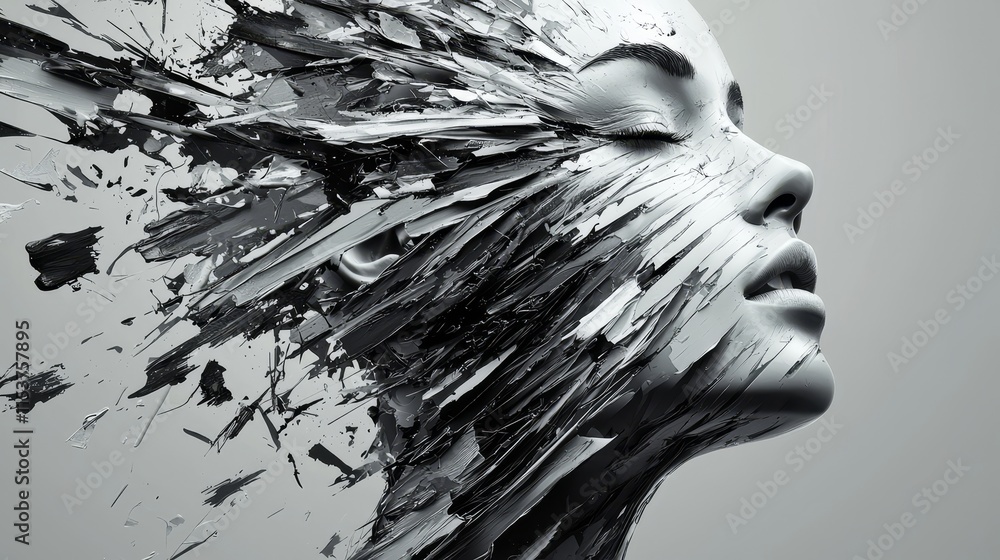 Aufkleber abstract representation of human emotion and identity through fragmented and shattered facial featur