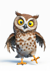 Obraz premium Cute Cartoon Owl Funny Bird Big Eyes Wildlife Animal Character Adorable 3D Render