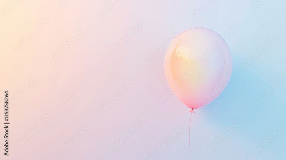 Poster soft pastel balloon floating against a subtle gradient background in delicate colors for fresh and c