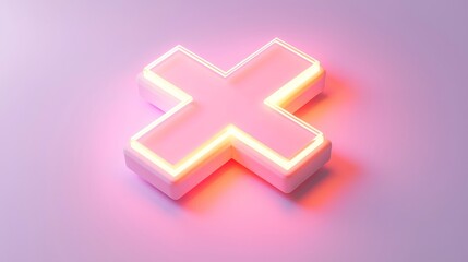 Obraz premium Neon glowing cross symbol with soft pastel background for modern design and artistic creativity