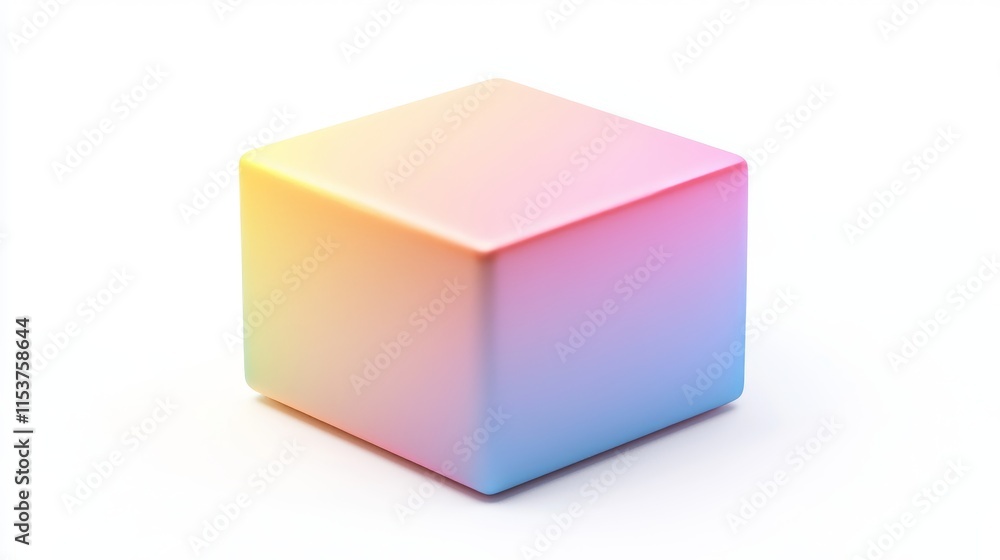 Poster colorful gradient cube with smooth edges on soft white background