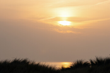 Stimmung abends am Meer mit Strandhafer.