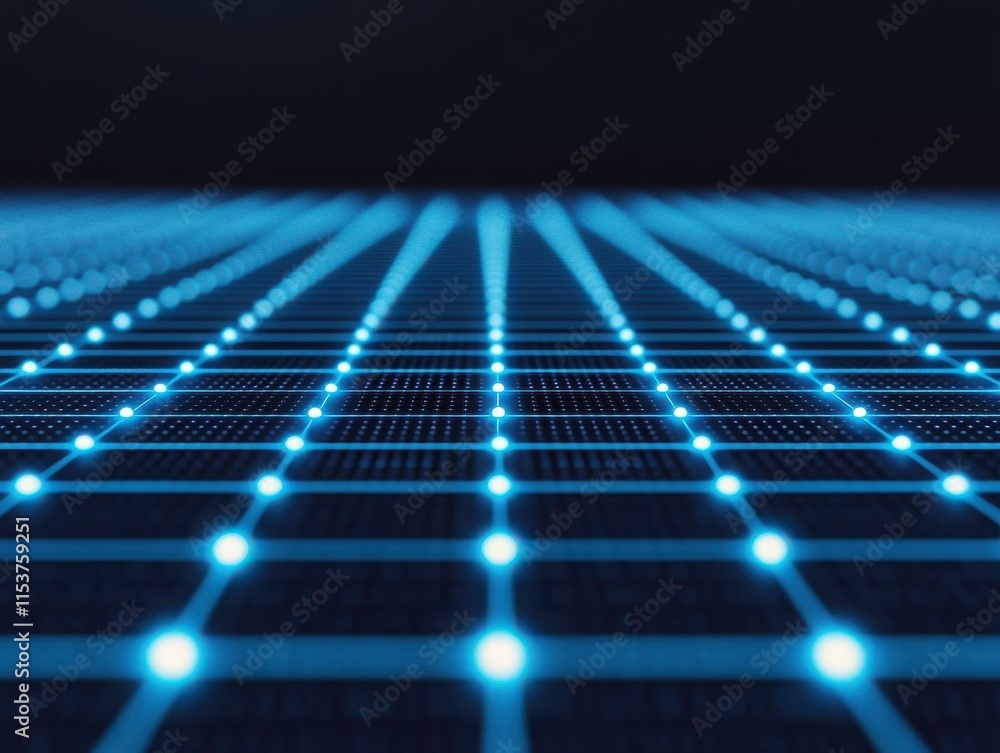 Poster futuristic digital grid with glowing blue lines and dots, representing advanced technology and innov