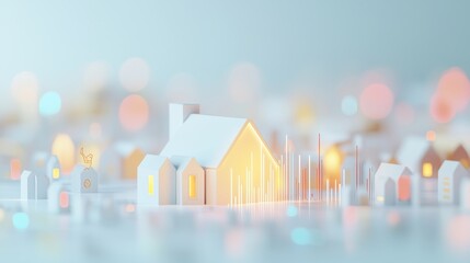 Fototapeta premium Modern minimalistic representation of a tranquil neighborhood with soft colors and soundwave visual effects