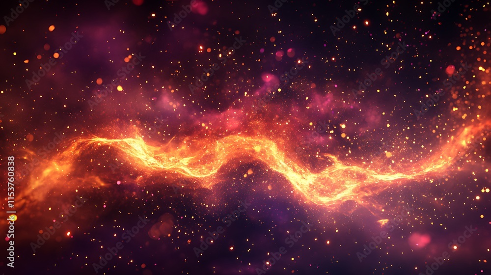 Poster golden sparks bursting outward followed by deep red and purple smoke plumes in explosive sequence wi
