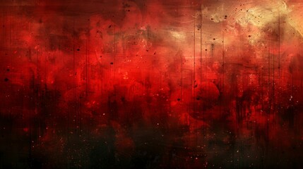 A red and black background with a lot of splatter paint