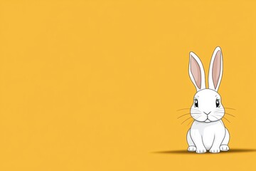 Obraz premium A cheerful white rabbit is depicted sitting in front of a vibrant, bright yellow background, which beautifully symbolizes the joy and renewal that comes with the Easter celebration season