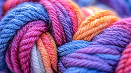 Vivid Spring Palette Soft Yarns Intricately Interwoven, Showcasing Texture and Vibrant Colors