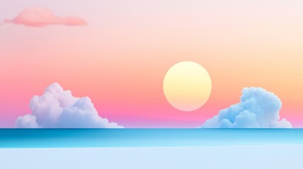 Fototapeta premium Serene Digital Landscape with Soft Clouds, Vibrant Sunset, and Tranquil Ocean Scenery at Dusk