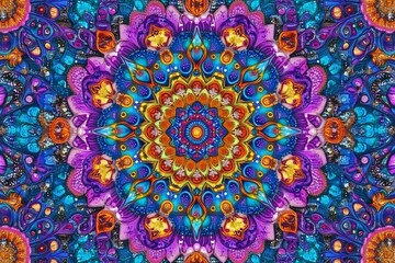 Vibrant Mandala with intricate details and jewel-toned colors.