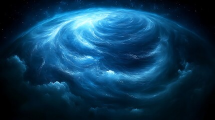 Glowing blue nebula swirling over a planet.