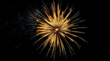 Obraz premium Spectacular fireworks in a dark sky, HD detail, clean black and blue tones, New Year's atmosphere, golden flowers, dazzling starry nights, various shapes, high-contrast film quality