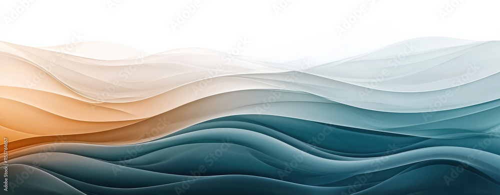 Poster abstract waves in soft hues of blue and orange create a serene and calming visual effect, reminiscen