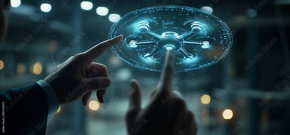 Aufkleber a person interacting with a holographic interface displaying advanced technology.