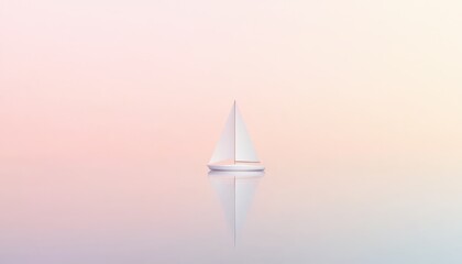Fototapeta premium Serene Sailing Boat at Dusk on Calm Waters with Gentle Pastel Sky and Soft Reflection
