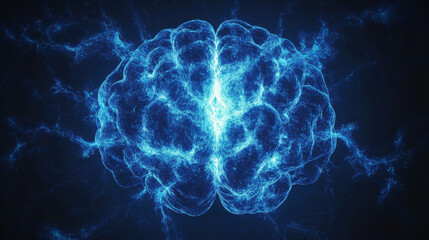 Obraz premium Brainwave Energy: An abstract illustration of a human brain illuminated with electrical energy, representing mental acuity and the power of thought. 