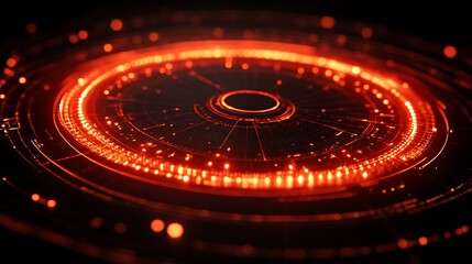 Glowing red circular technology interface.