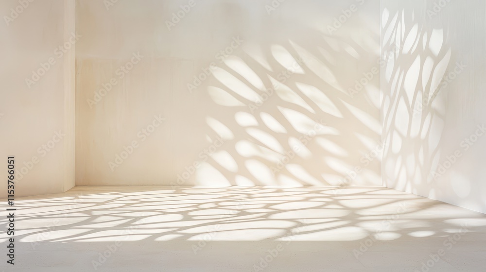 Poster soft light filtering through decorative design creating playful shadows on neutral interior walls