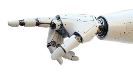 Robot hand pointing isolated on white background png transparent clipart.