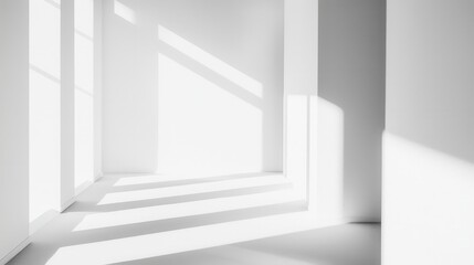 Fototapeta premium Minimalistic Interior Design with Geometric Light and Shadow Patterns in Bright White Space