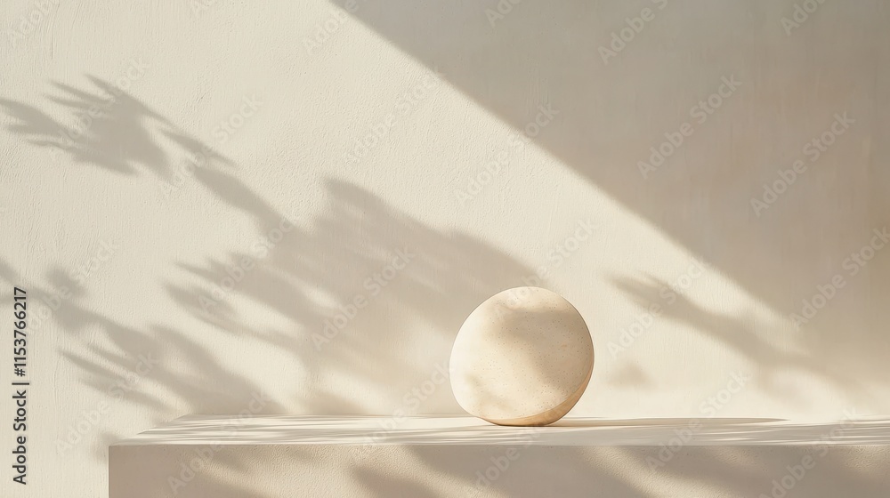 Poster minimalistic composition featuring a single smooth egg on a light surface casting soft shadows in na