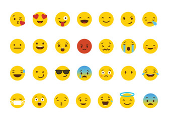 WhatsApp emoji. Set of yellow emoji for Android. Emoticons. Funny emoticons faces with facial expressions. Detailed emoji icon from the WhatsApp, Facebook, twitter, instagram. Vector round emoji.