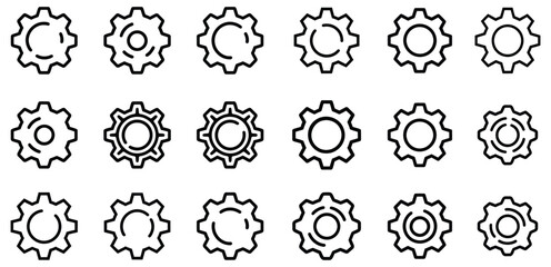 Set of Minimalist Line Art Gear Icons - Mechanical and Industrial Design Elements